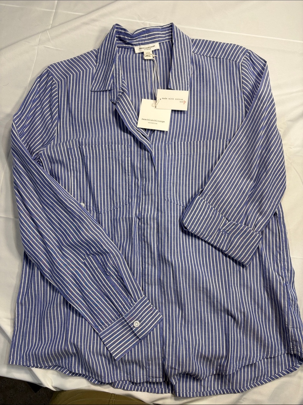 beachlunchlounge Blue & White Striped Women's Button-Down Shirt